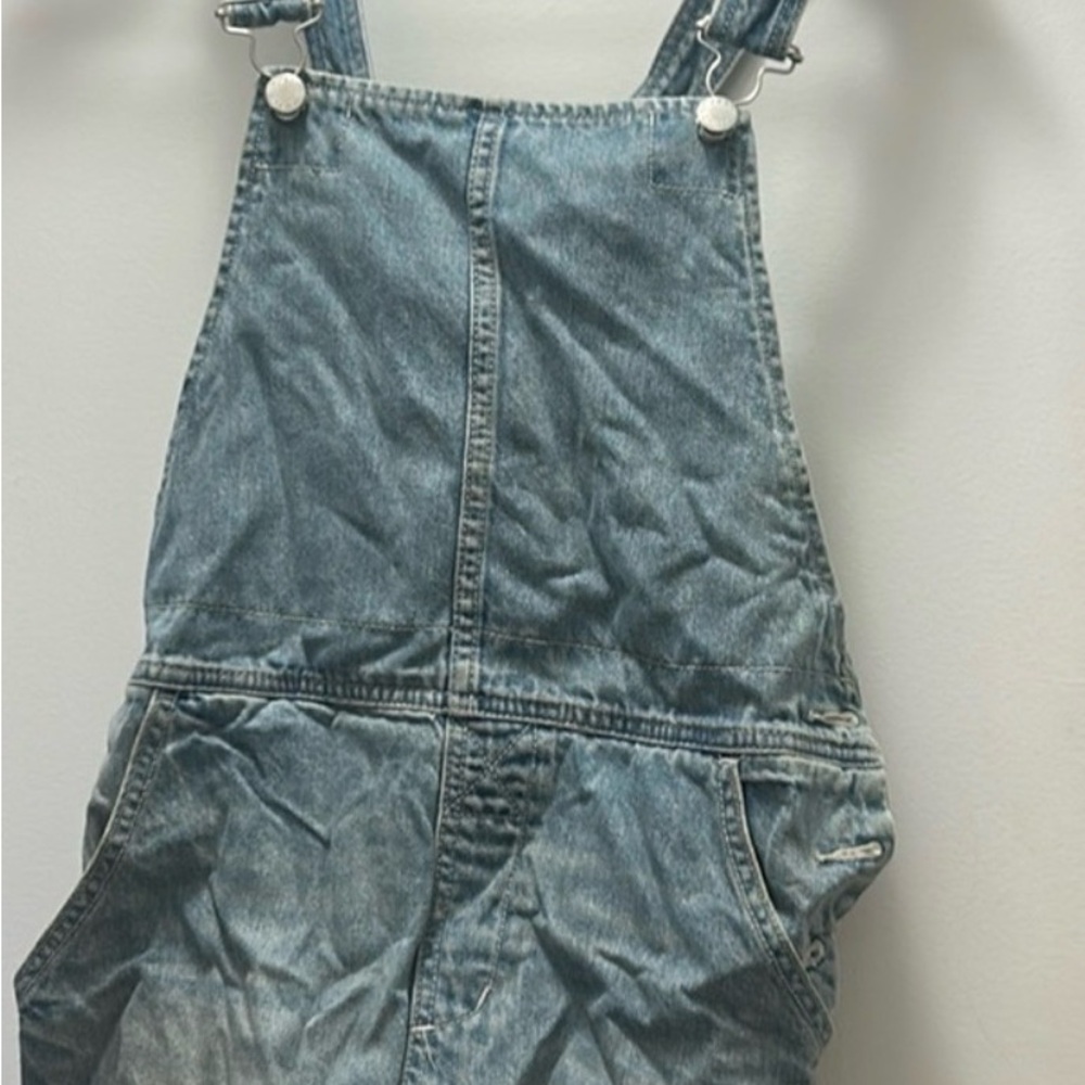 Free People Washed Blue Denim Mini Overall Dress